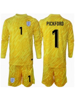 Engleska Jordan Pickford #1 Golmanski Dječji Gostujuci Dres kompleti EP 2024 Dugim Rukavima (+ kratke hlače)